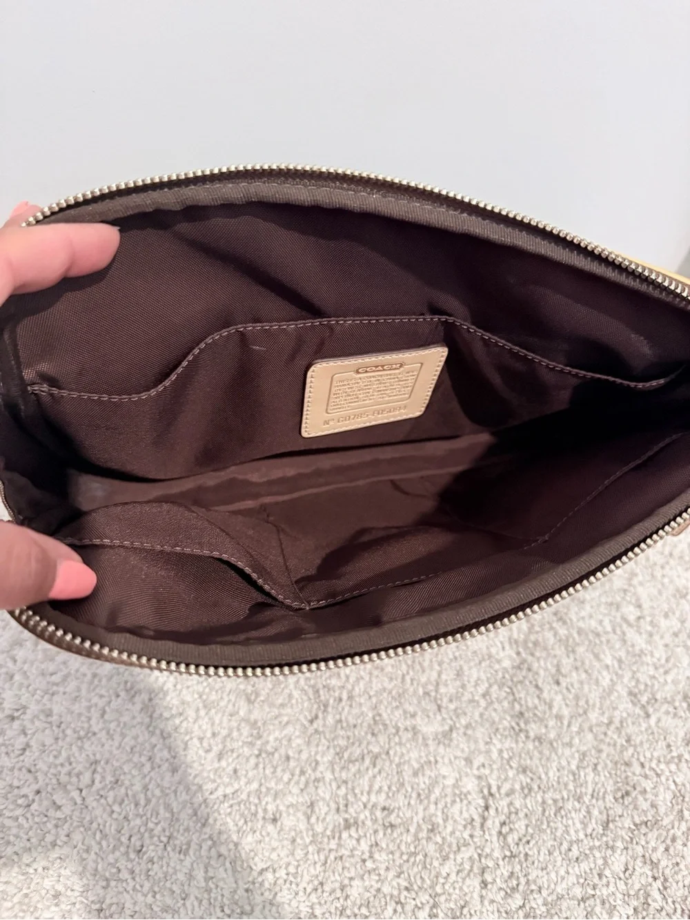 Coach Tan and Brown Signature Makeup Bag